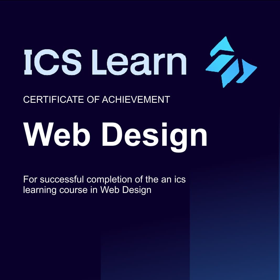 ICS Learn certificate of achievement in Web Design